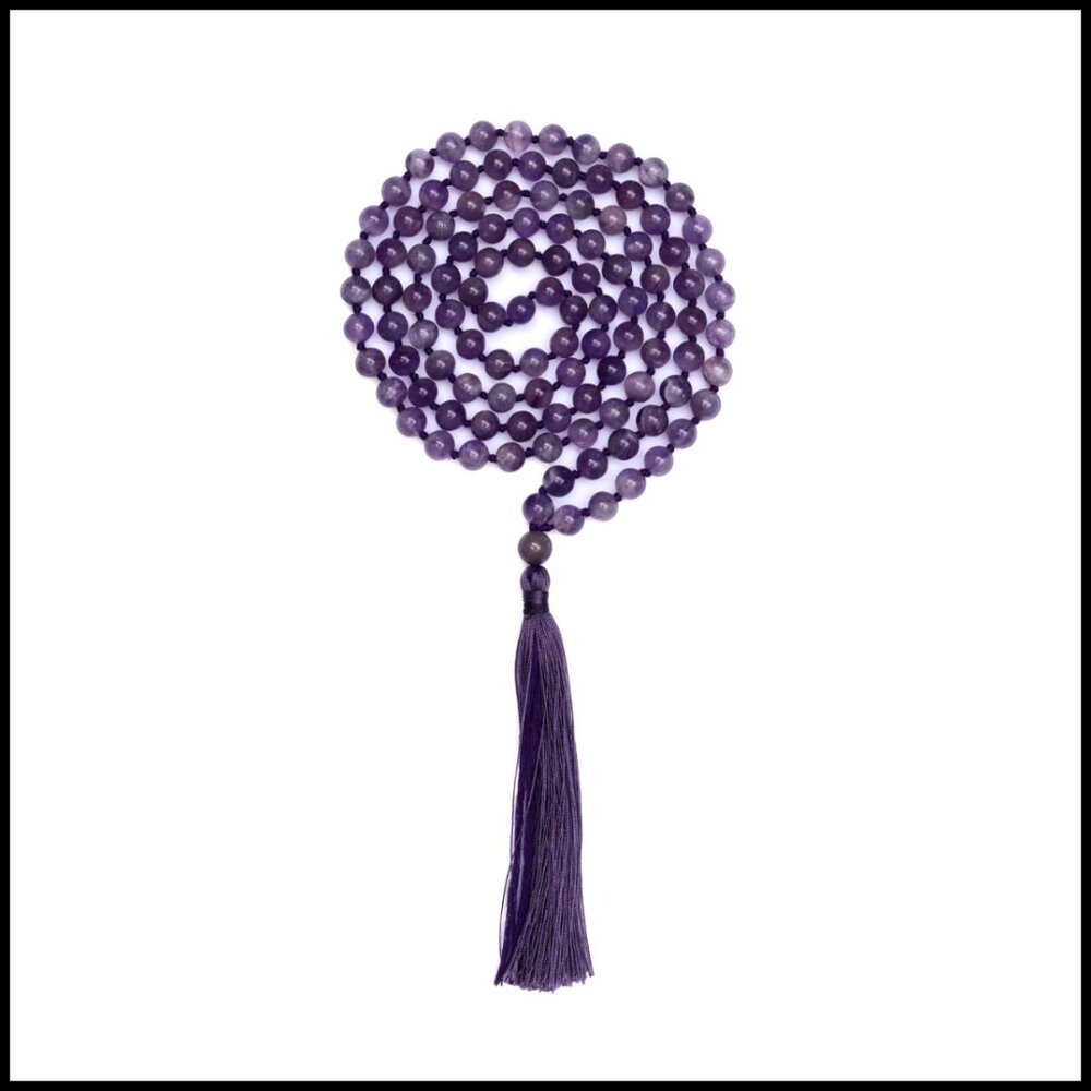 Amethyst Mala Bracelet Handcrafted Gemstone Meditation Yoga Spiritual Healing